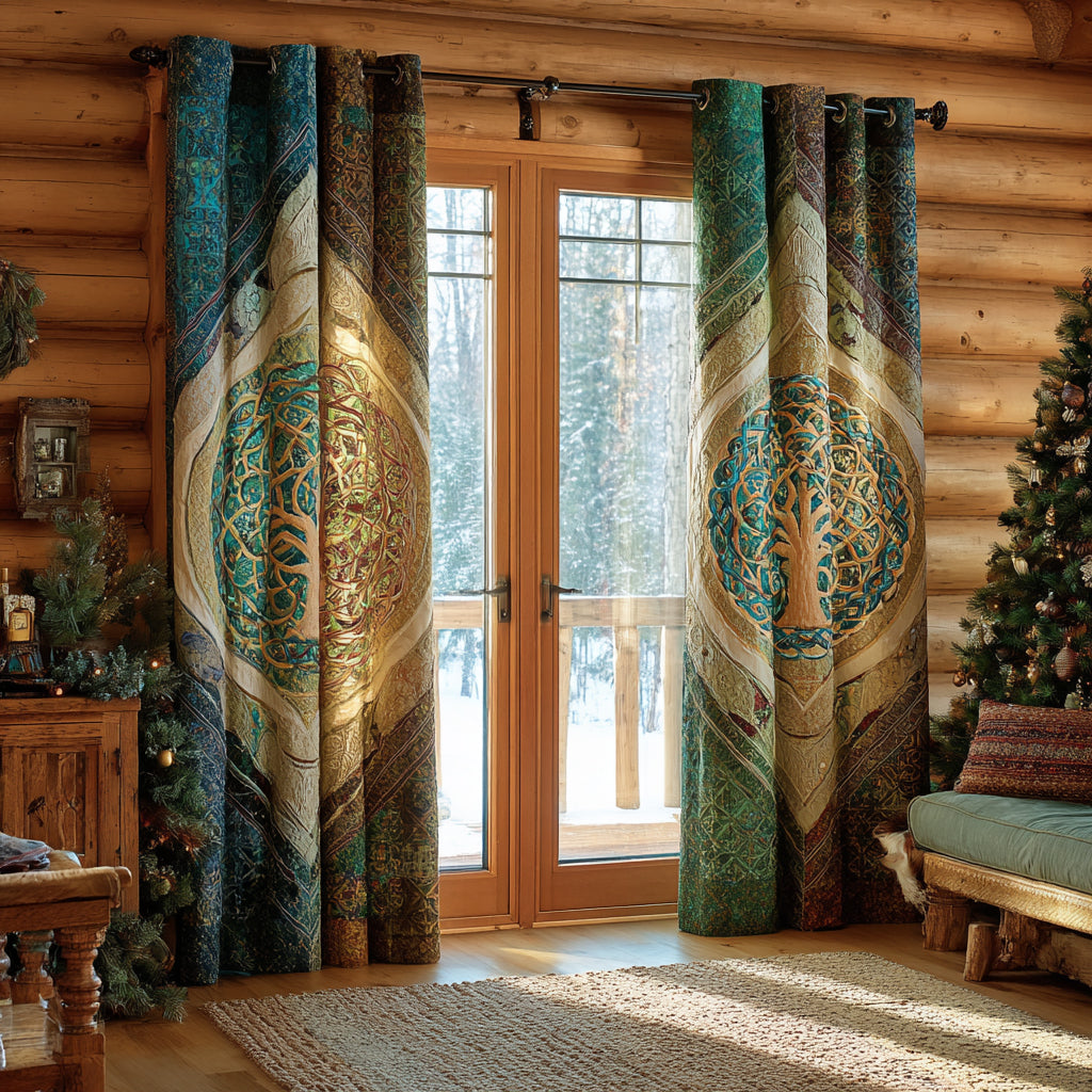 Celtic Medallion quilted curtains – celtic medallions on teal