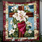 Easter Lily Cross art quilt – cross with lilies