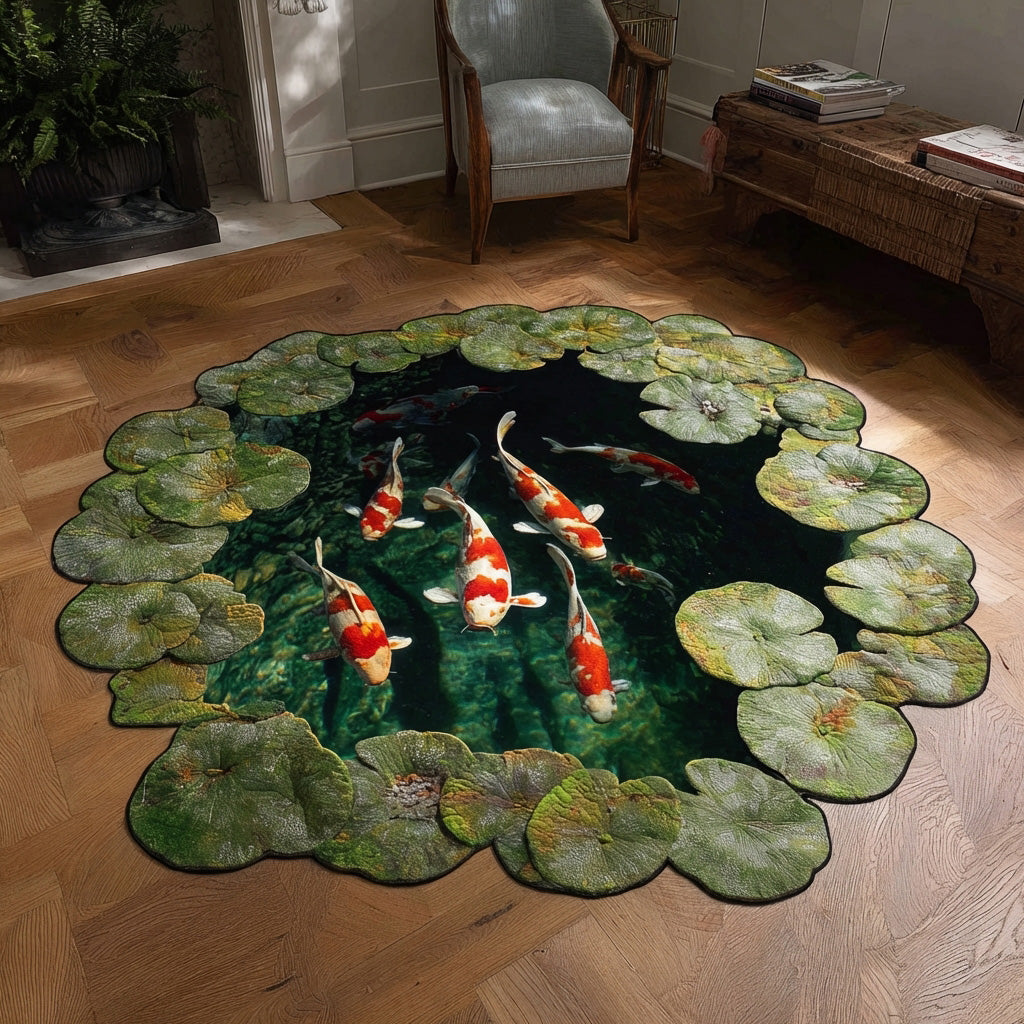 Lily Haven Koi shaped rug – koi among lily pads