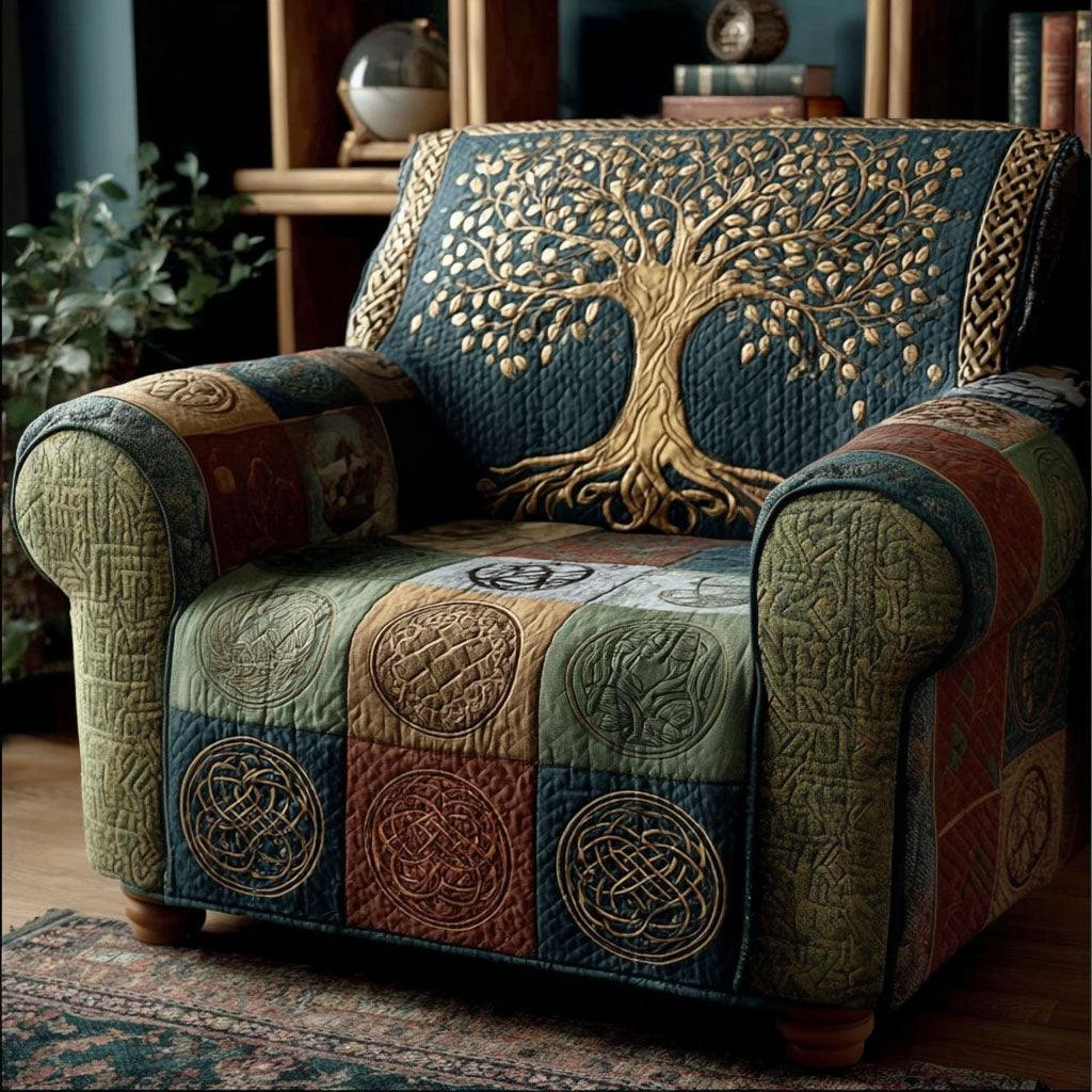 Celtic Knot Tree quilted sofa cover – golden tree with Celtic knots