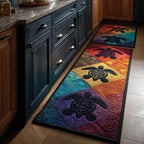 Rainbow Turtle Patchwork kitchen mat set – turtles on rainbow patchwork