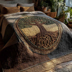 Bronze Celtic Tree quilted throw – bronze Celtic tree of life on brown