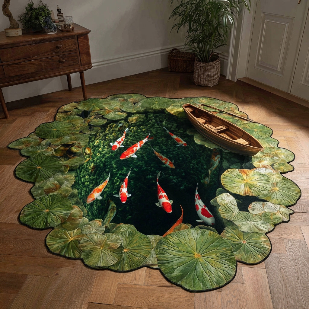 Lotus Pond shaped rug – koi pond with boat