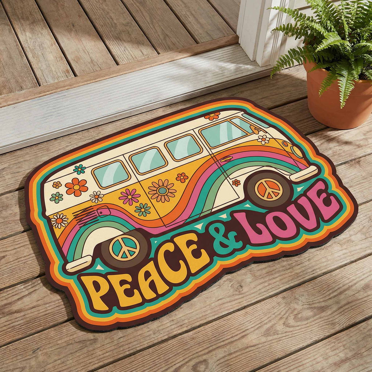 Love Wheels Van shaped doormat – peace and Love van