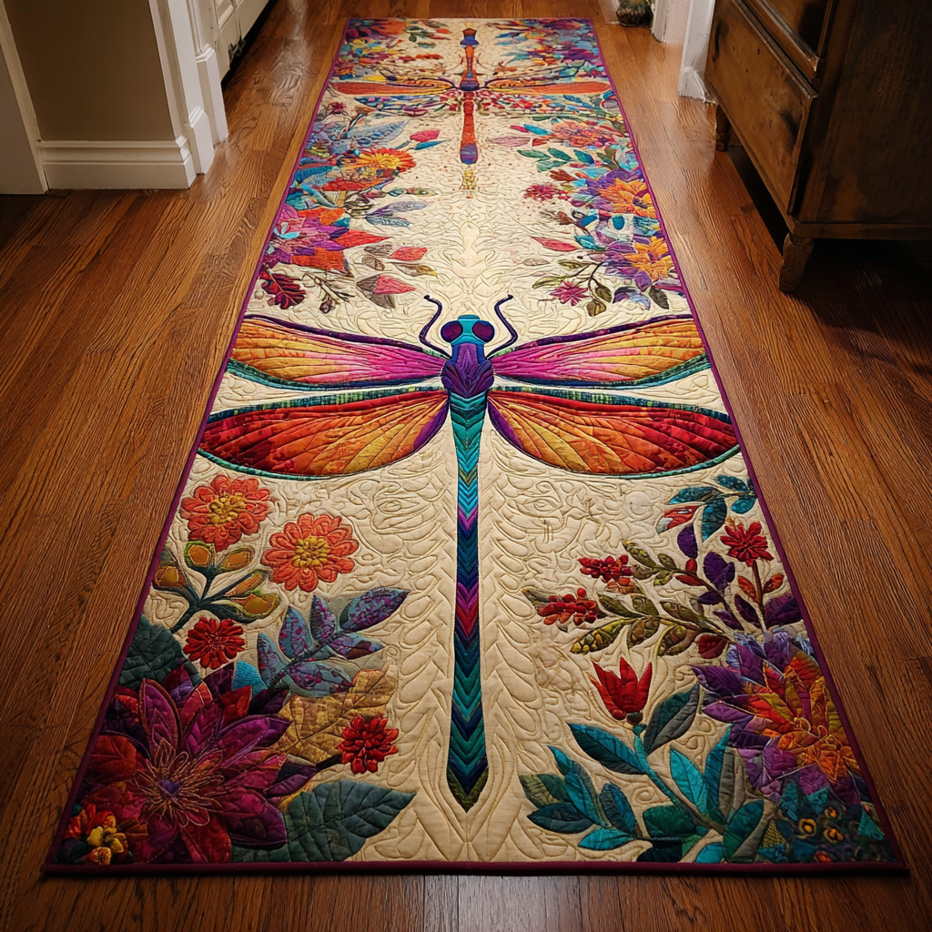 Charming Dragonfly hallway runner – dragonfly and flowers