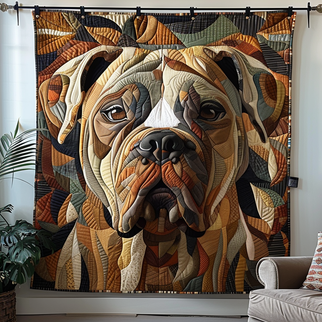 Mosaic Bulldog quilted throw – bulldog face in mosaic patchwork