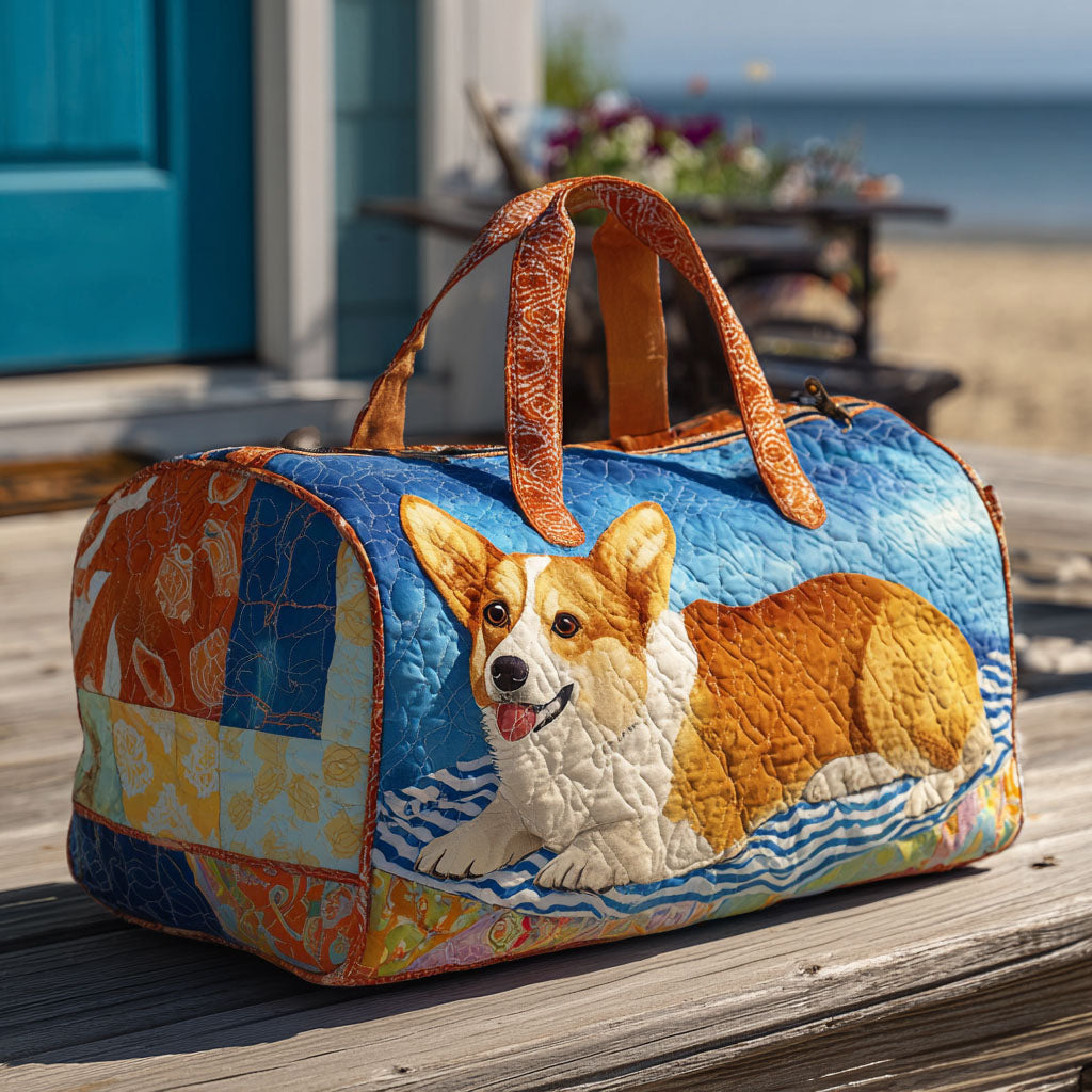 Loyal Little Corgi quilted weekend bag – corgi on blue