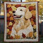 Autumn Retriever art quilt – retriever with autumn leaves