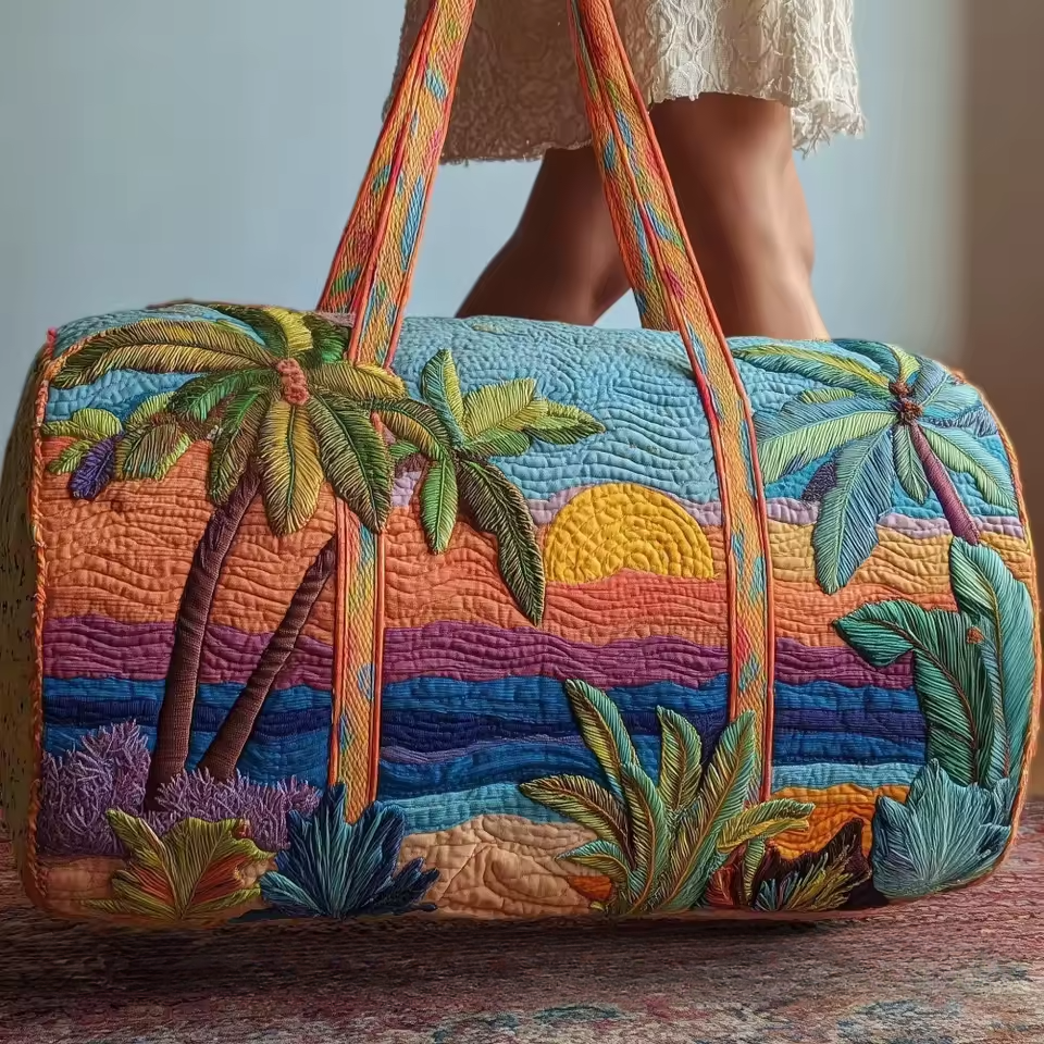 Adelaide soft quilted travel bag in the wave-stitch pattern, shown from the front
