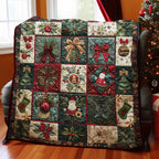 Christmas Patchwork quilted throw – christmas motifs in red and green patchwork