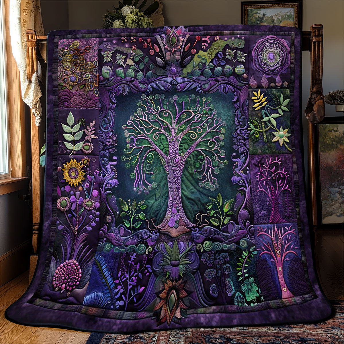 Quilted Throw - Purple Tree of Life – view 3