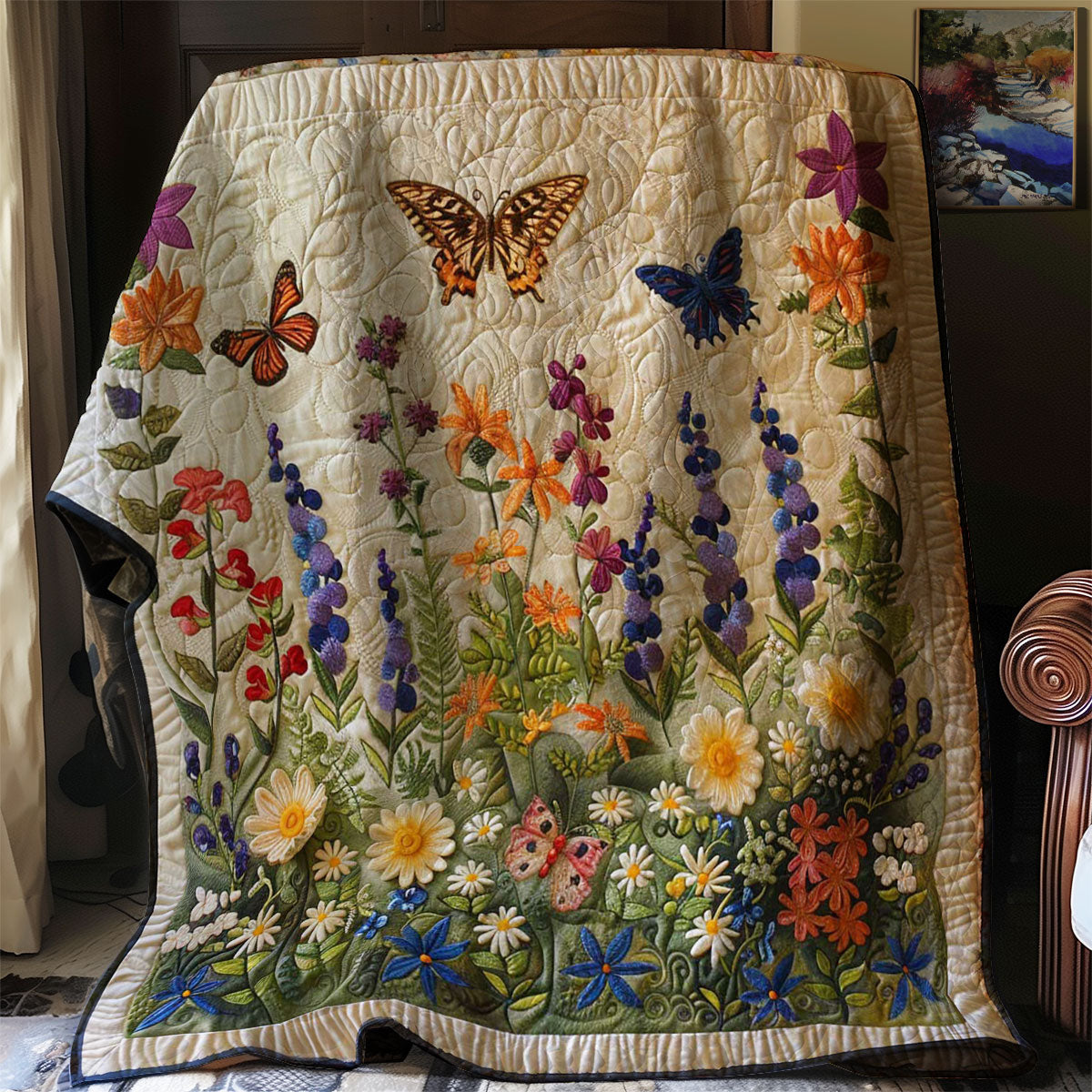 Quilted Throw - Butterfly Wildflowers – view 2