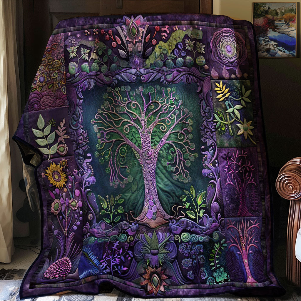 Quilted Throw - Purple Tree of Life – view 2