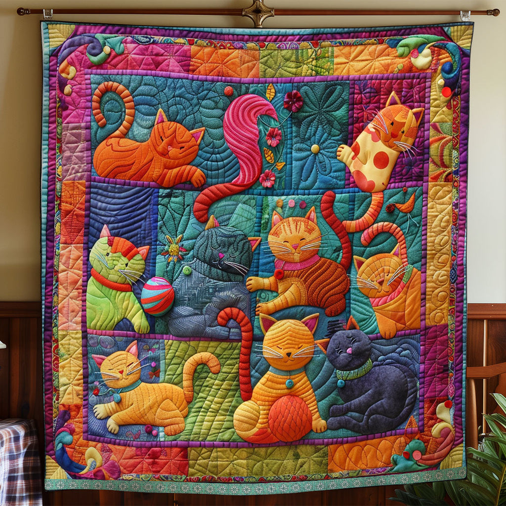 Kittens and Yarn quilted throw – kittens with yarn in bright patchwork