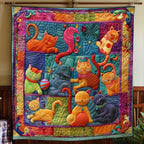 Kittens and Yarn quilted throw – kittens with yarn in bright patchwork