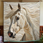 Quilted Throw - White Horse in Cream – view 2