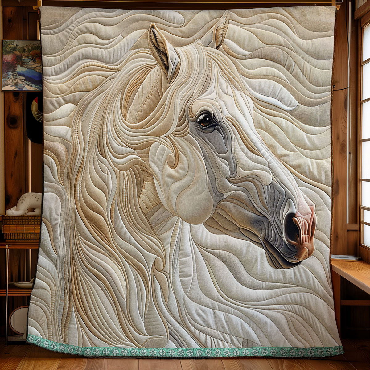 Quilted Throw - Ivory Horse – view 3