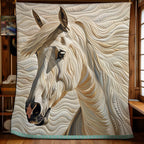 Quilted Throw - White Horse in Cream – view 3