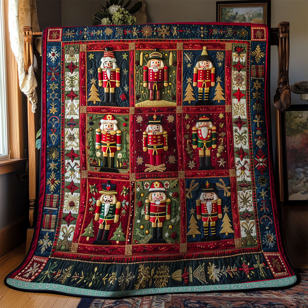 Nutcracker Squares quilted throw – nutcracker soldiers in red and green squares