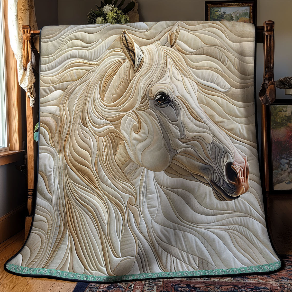 Quilted Throw - Ivory Horse – view 5