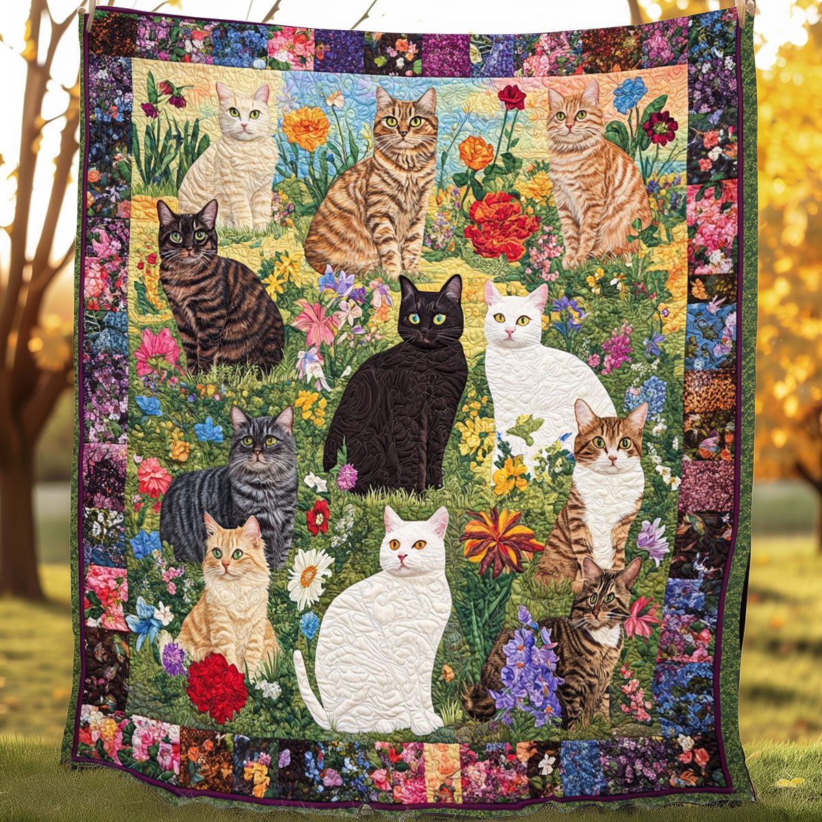Quilted Throw - Cats in the Garden – view 2