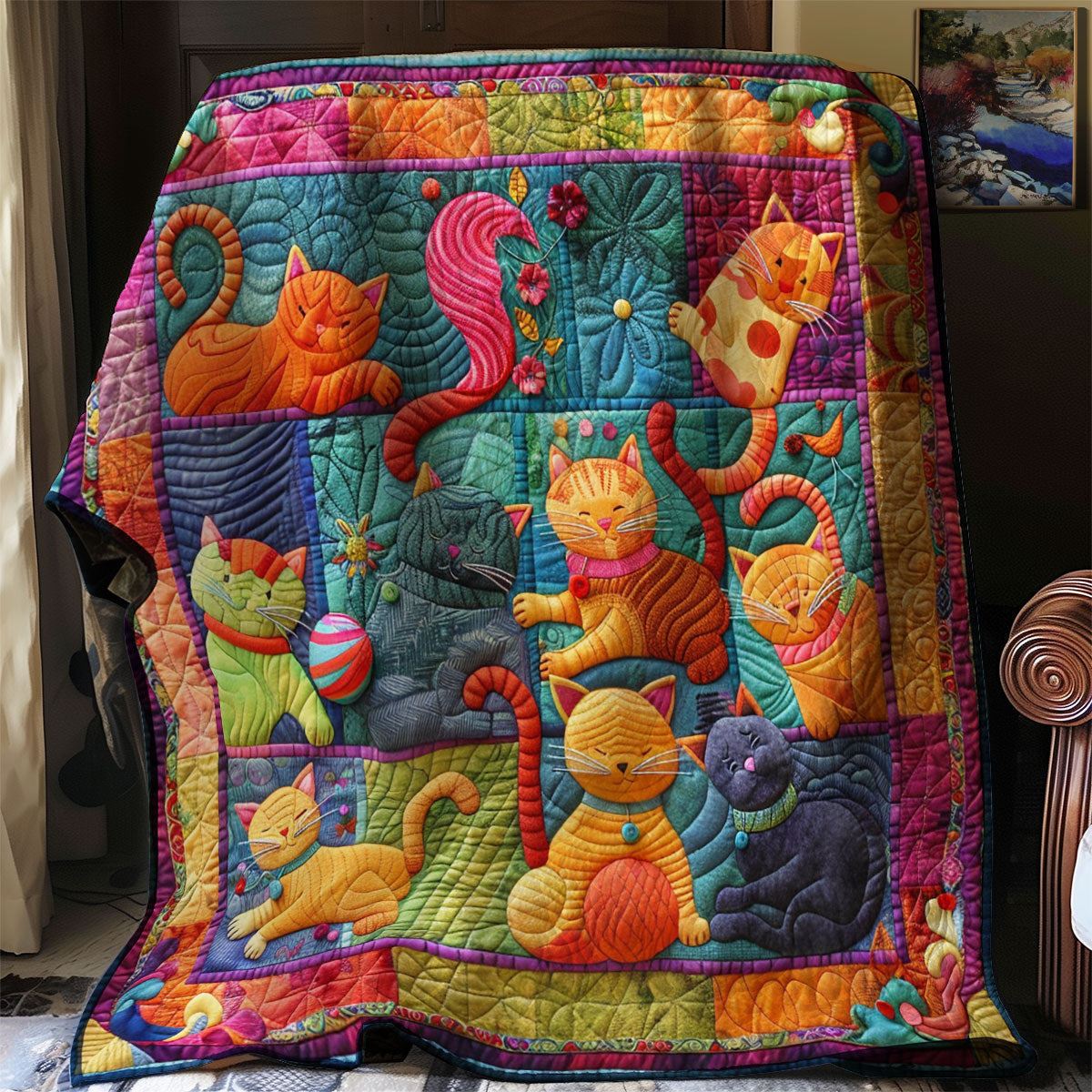 Quilted Throw - Kittens and Yarn – view 3