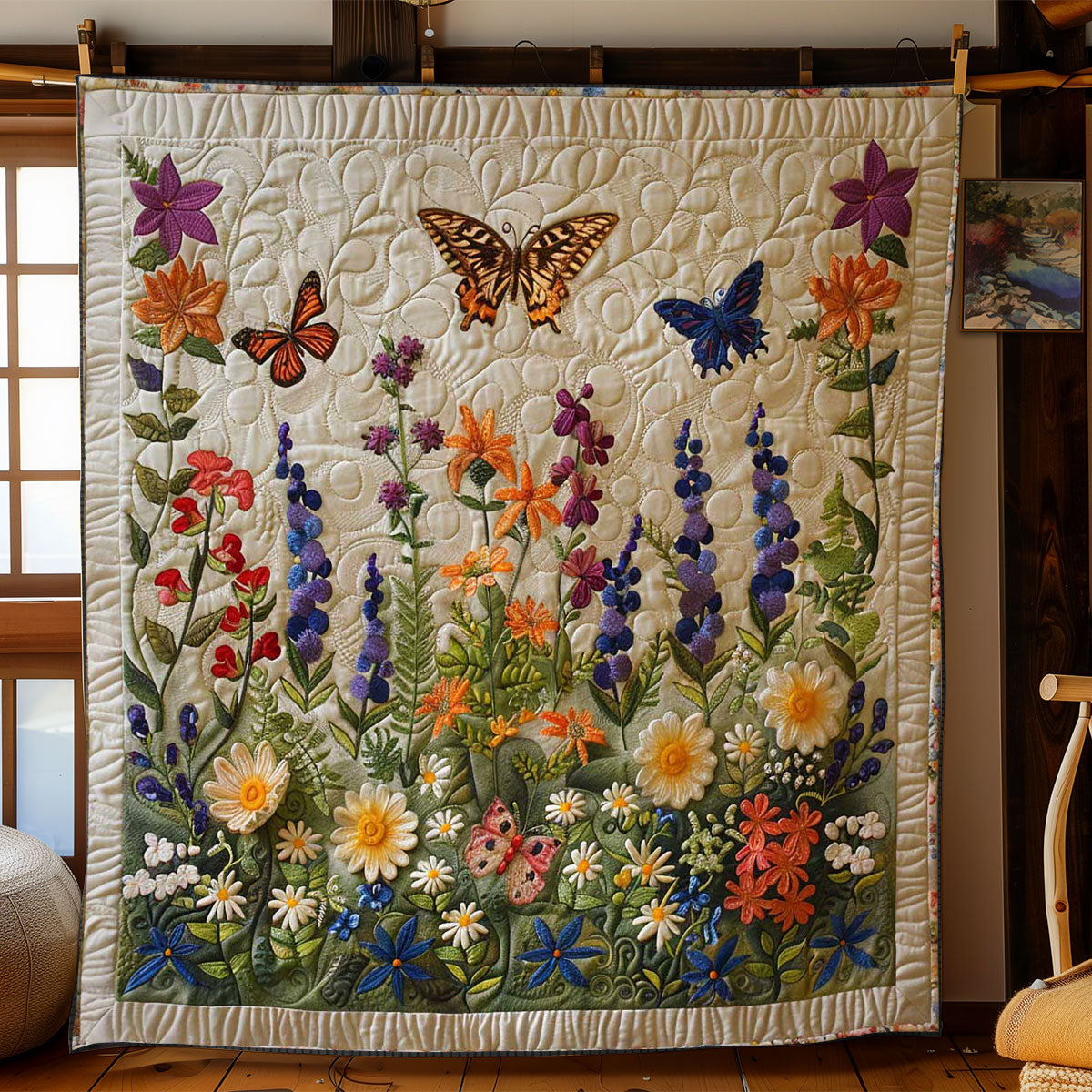 Quilted Throw - Butterfly Wildflowers – view 5