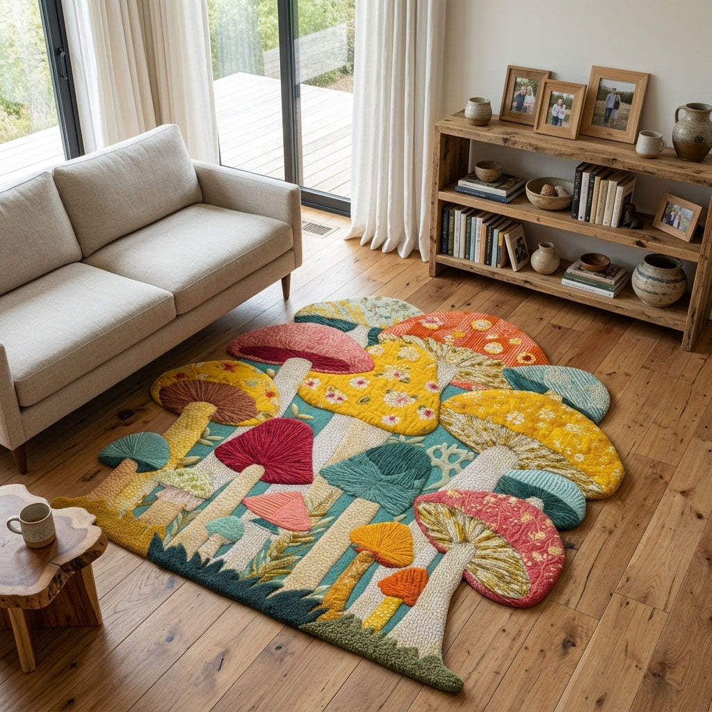 Magic Fungi shaped rug – pastel mushrooms