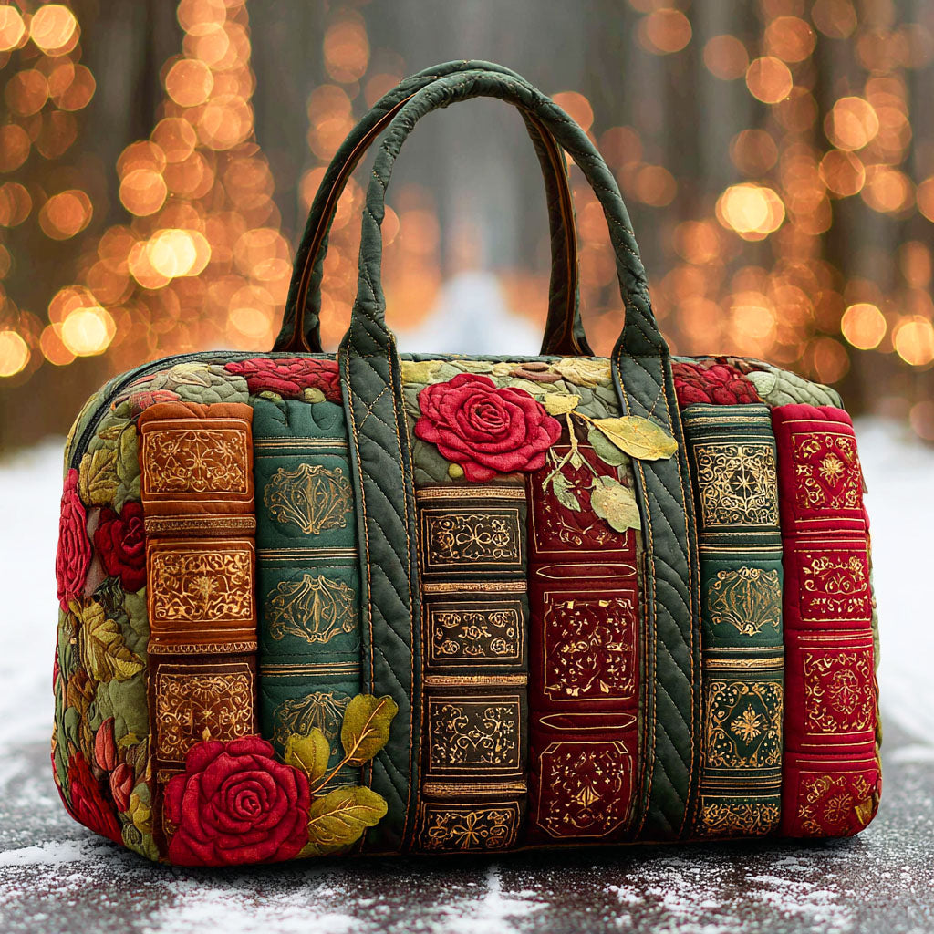 Magic Pages quilted weekend bag – books and roses