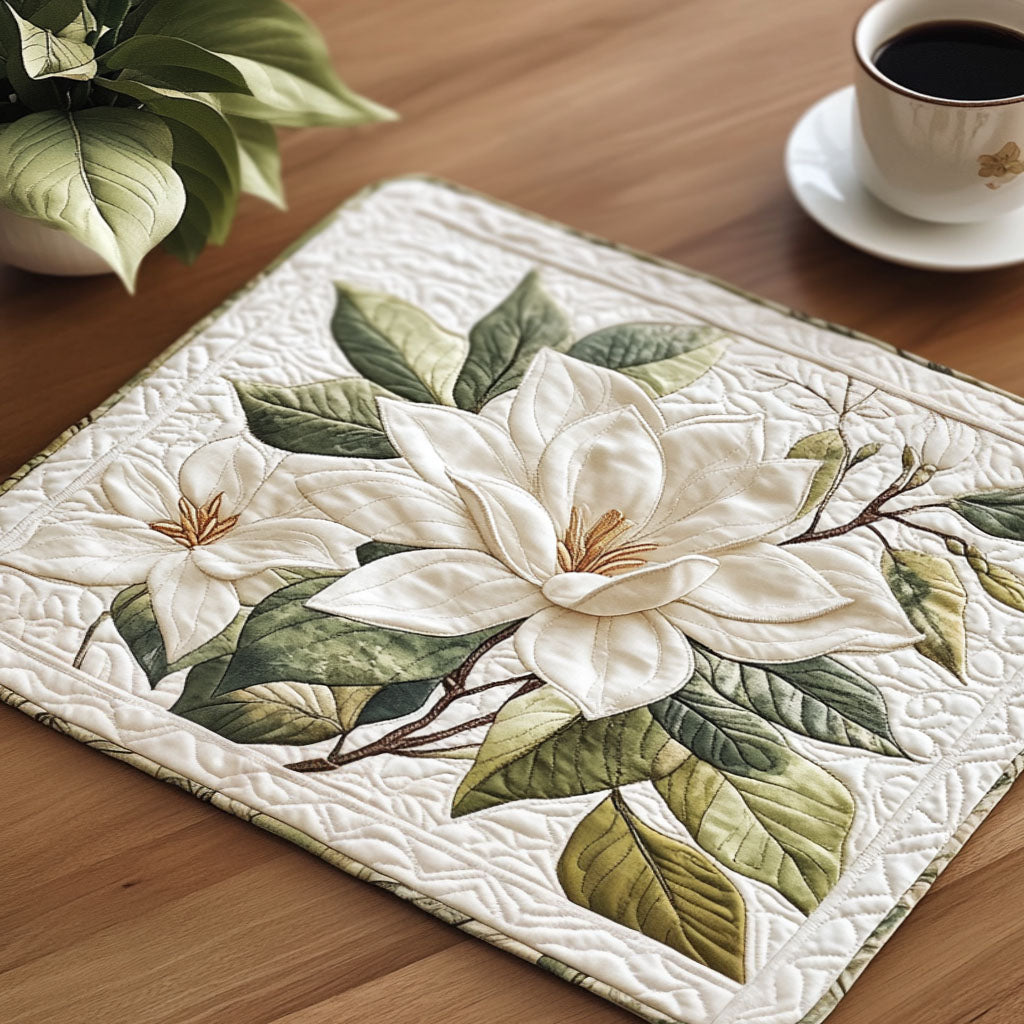 Magnolia Bloom quilted placemats – white magnolia