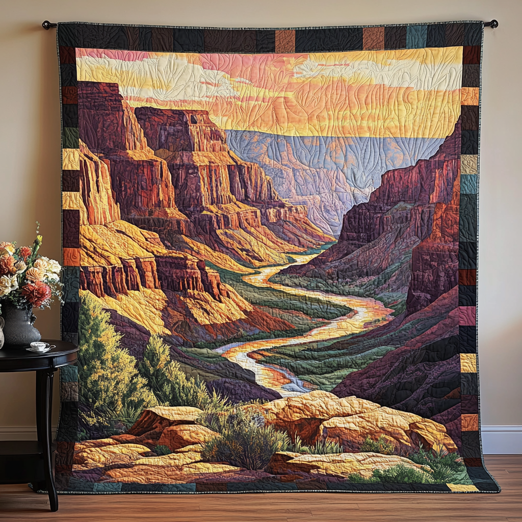 Canyon Winding River art quilt – winding canyon river