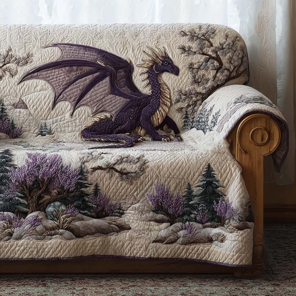 Violet Dragon quilted sofa cover – violet dragon above heather