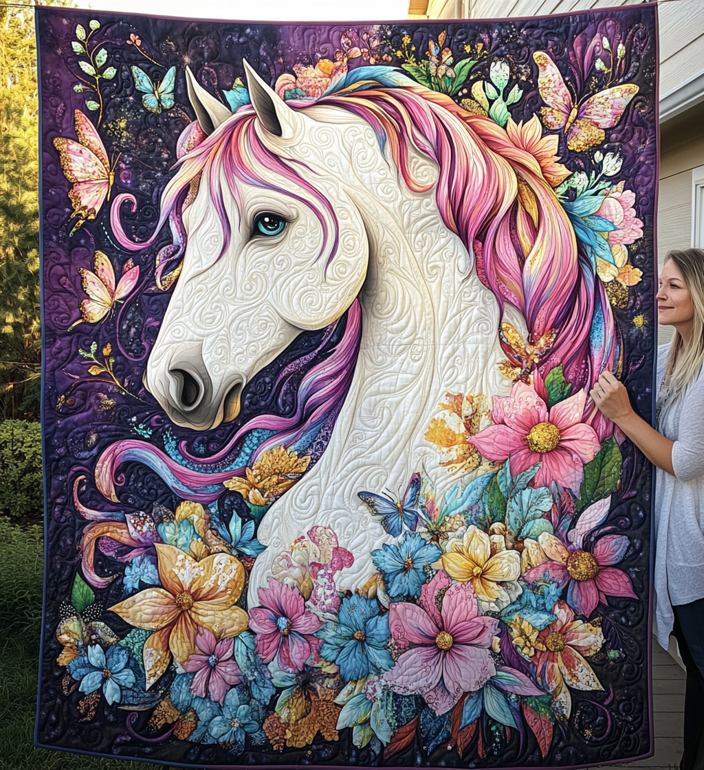 Rainbow Mane Horse art quilt – horse with rainbow mane