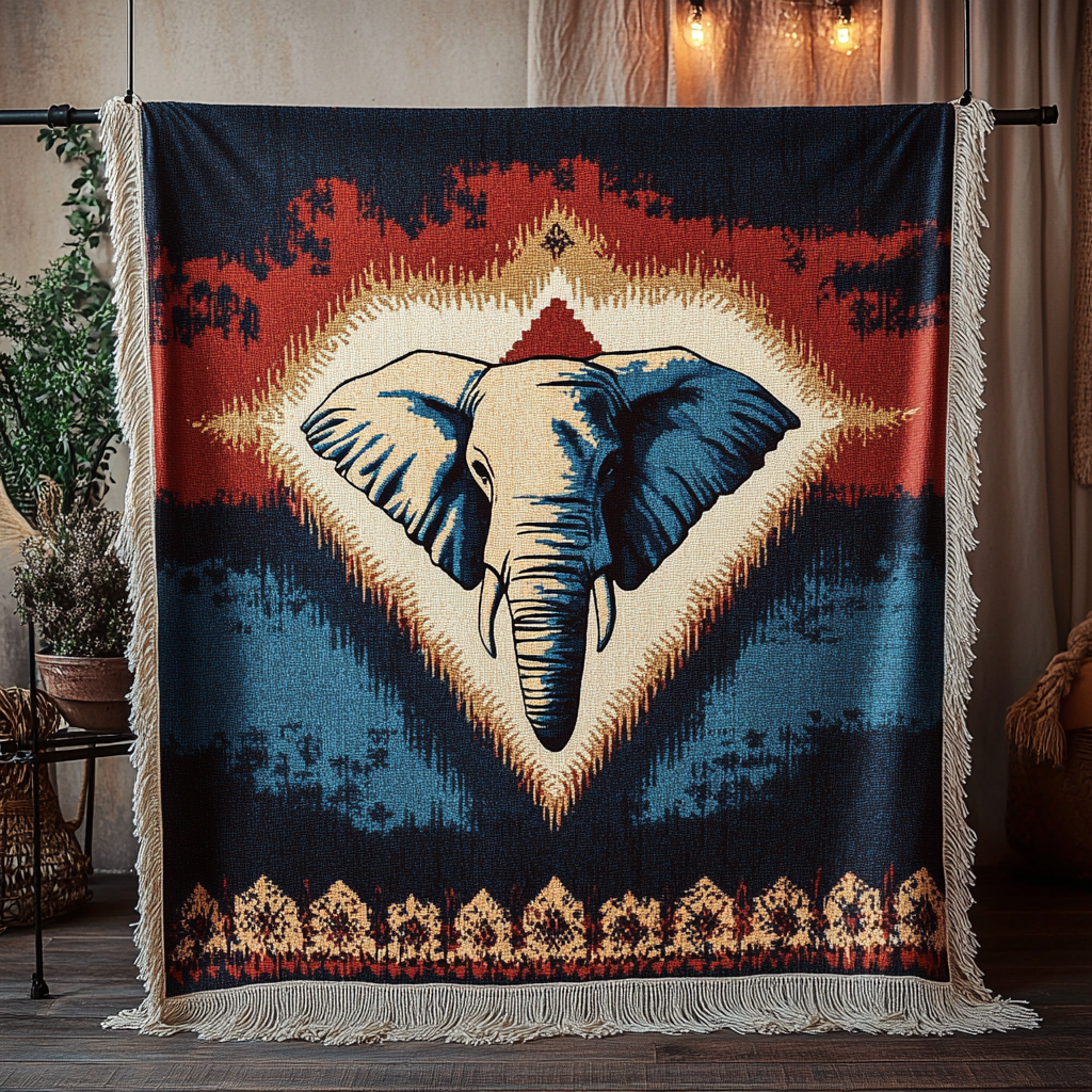 Elephant Diamond woven sofa throw – elephant in a cream diamond