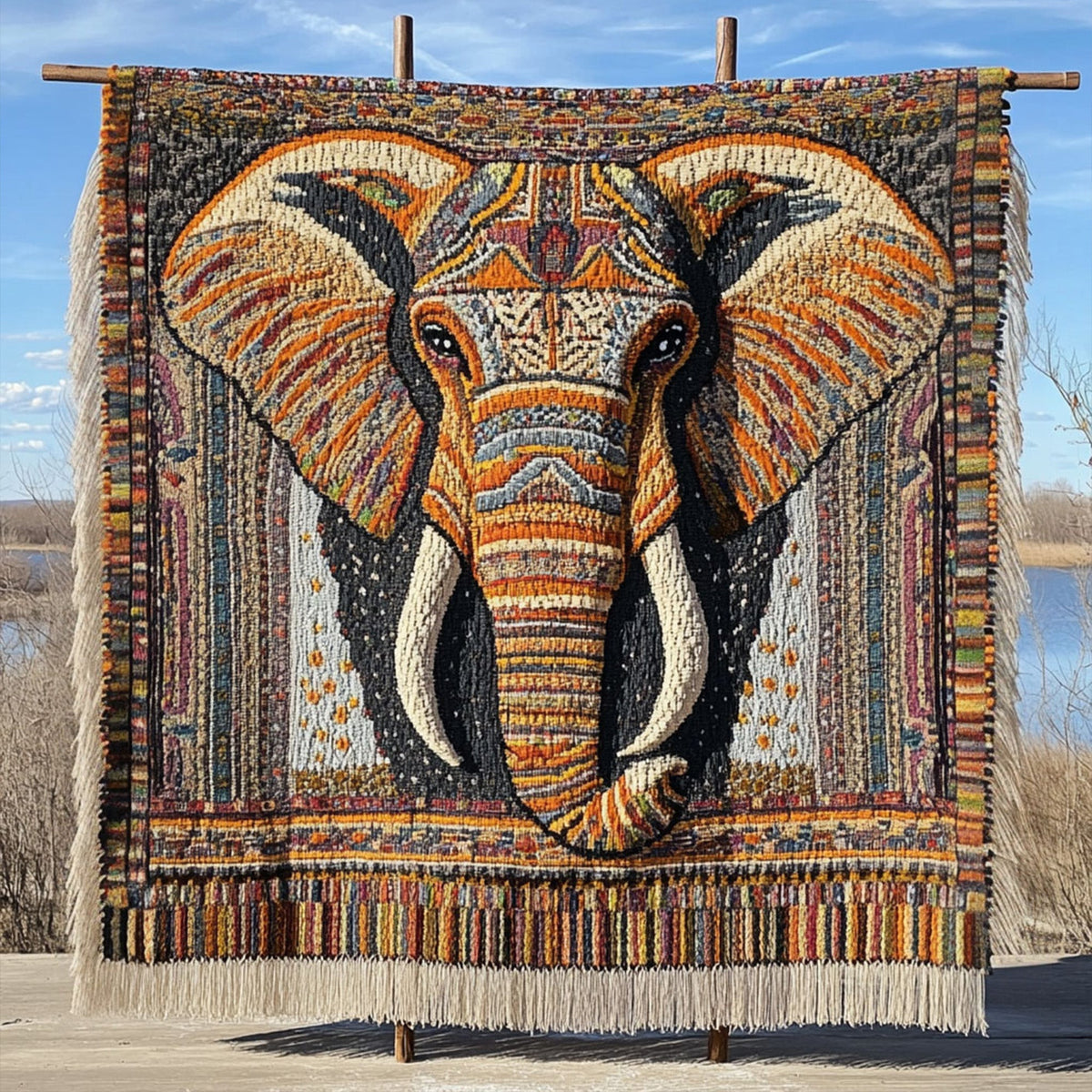 Patterned Elephant woven sofa throw – intricately patterned elephant