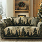 Evergreen Silhouettes quilted sofa cover – pine silhouettes on cream