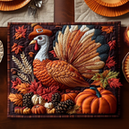 Harvest Feast Turkey quilted placemats – turkey with pumpkins