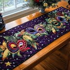 Jewelled Masks quilted table runner – jewelled masks on purple