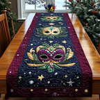 Starry Masquerade quilted table runner – masks among stars