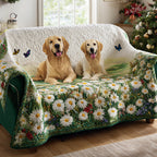 Retrievers and Daisies quilted sofa cover – golden retrievers among daisies