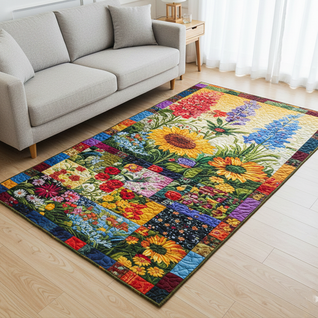 Meadow Light rug – wildflower patchwork