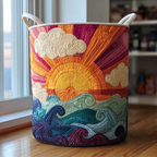 Sunrise Waves quilted laundry basket – sun over waves