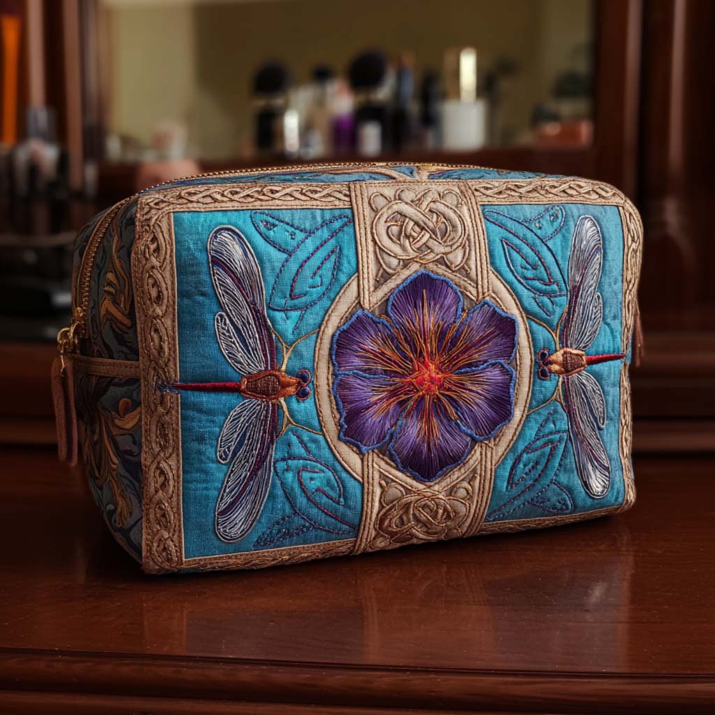 Twin Dragonfly Mandala quilted makeup bag – dragonflies and mandala
