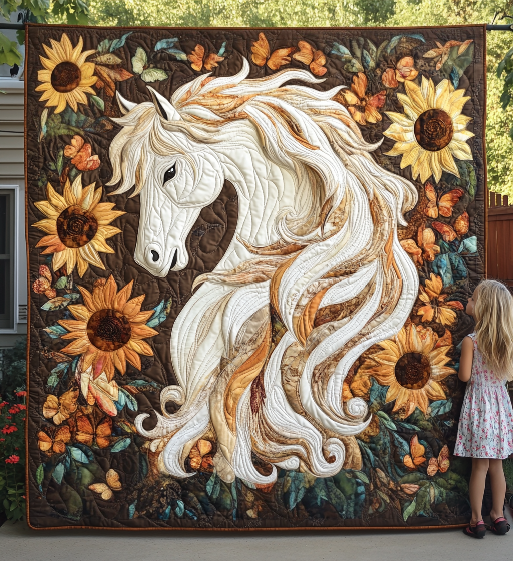 Sunflower Mane Horse art quilt – horse with sunflowers