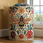 Folk Bee quilted laundry basket – folk-art bee