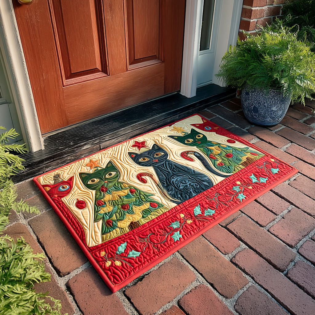 Meowy Magic doormat – folk-art cats