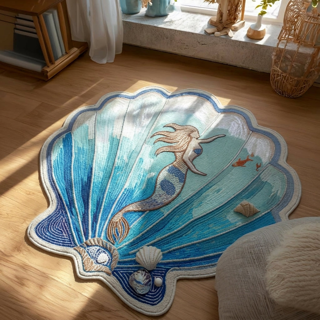 Mermaid Lagoon shaped rug – mermaid on a shell