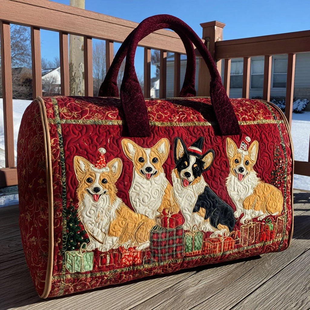 Merry Corgmas quilted weekend bag – corgis at Christmas