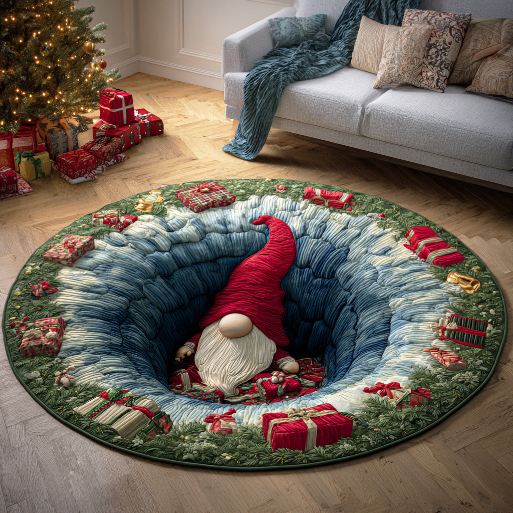 Gnome Gathering round rug – gnome in an icy well