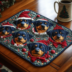 Merry Rottie quilted placemats – rottweilers in Santa hats